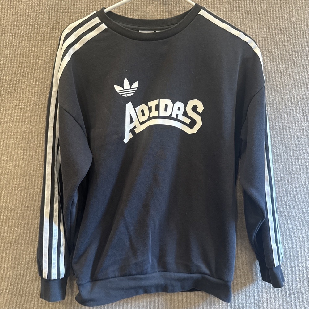 Adidas Big Girls Graphic Crew Sweatshirt Black Size XL(14-15 Y) AthLeisure EUC